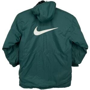 Vintage 90s Women's M Nike Green embroidered swoosh puffer parka jacket hooded